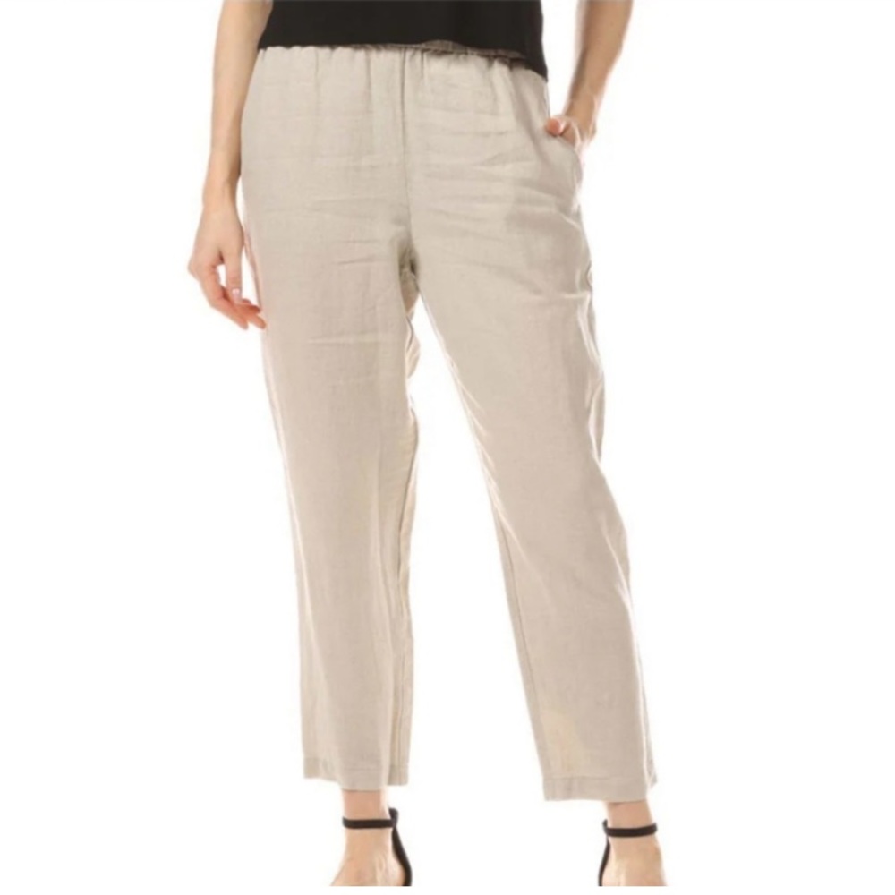 Ellen Tracy Light Beige Linen Blend Straight-Leg Trousers Large